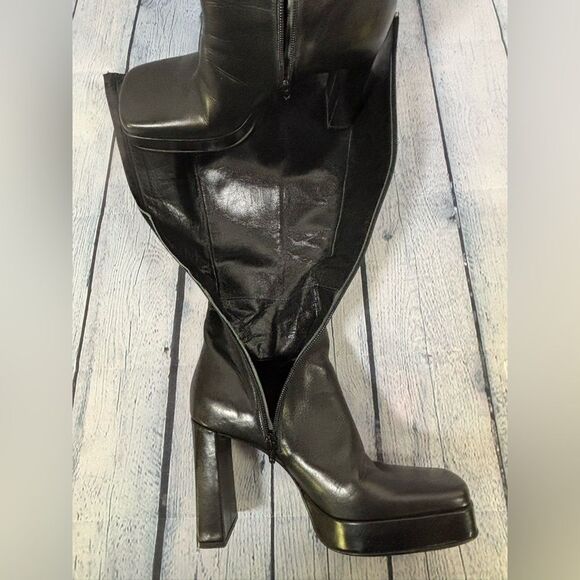 VINTAGE Luichiny Mavis Black Leather Y2K Classic Club Retro Platform Boots 39 - Picture 10 of 16